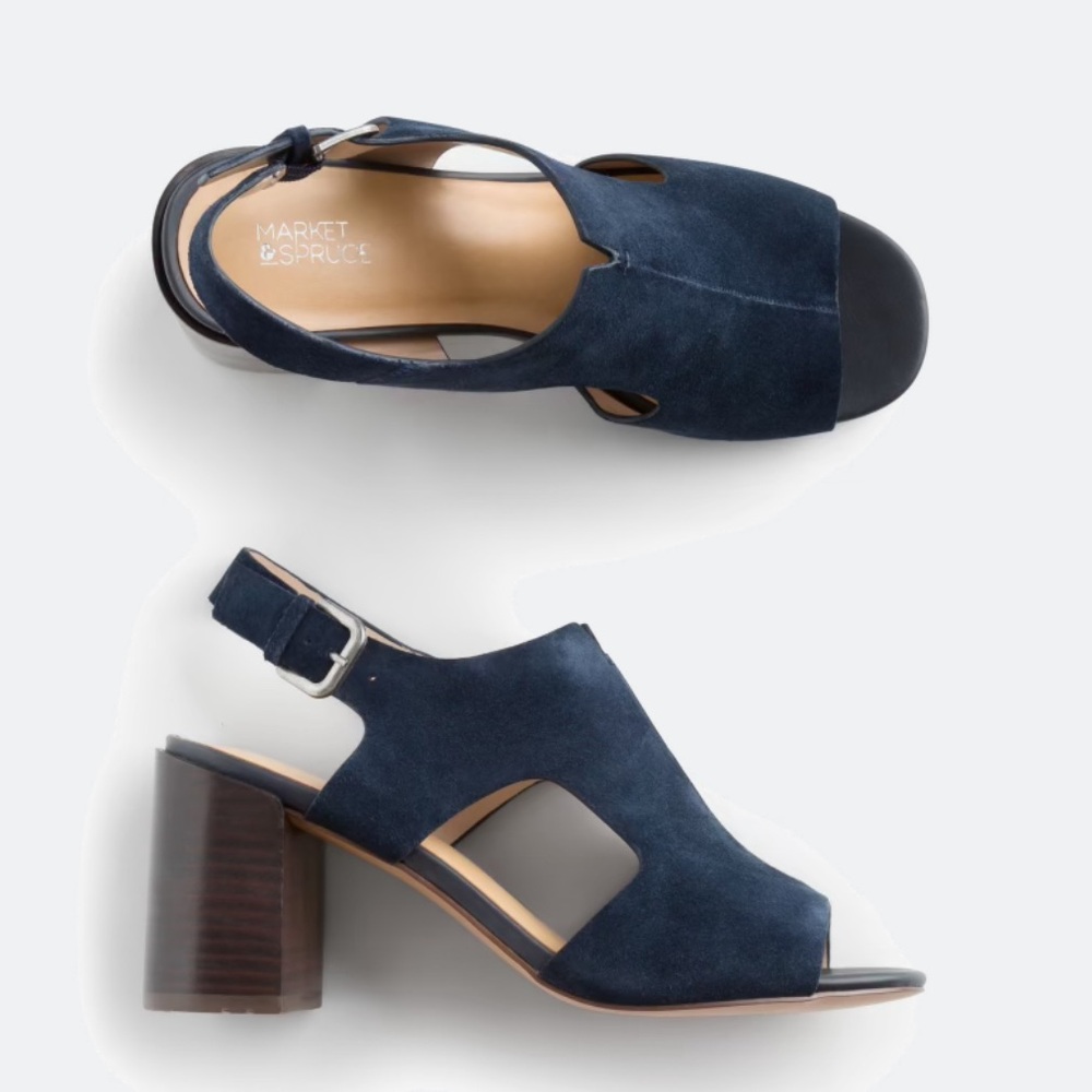 Market & Spruce Navy Sling-back Heeled Sandals